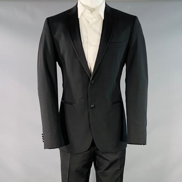 BOSS by HUGO BOSS Size 40 Black Virgin Wool Notch Lapel Tuxedo - Picture 1 of 14